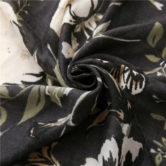 2/$30 NEW Floral Tasseled Scarf Black Long Rectangle Neutral Muted Minimalist - Picture 8 of 12